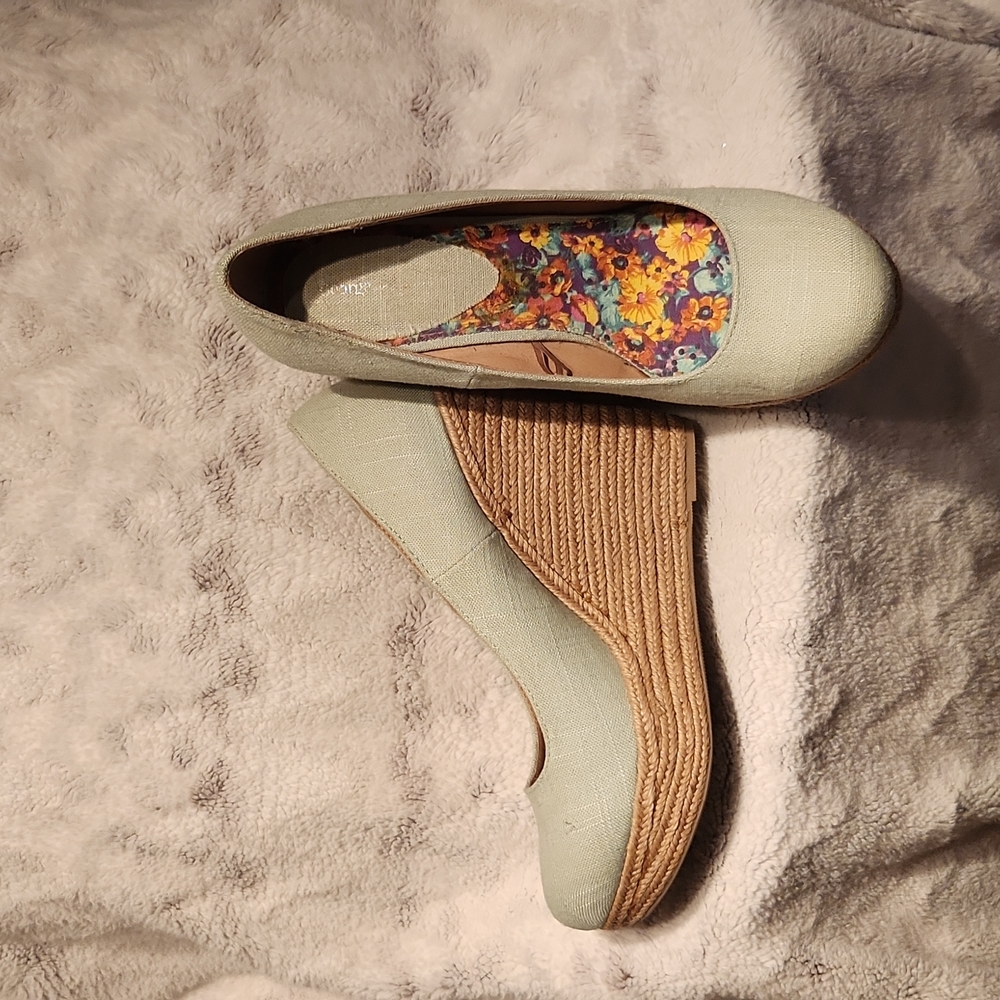 Mint green wedge shoes